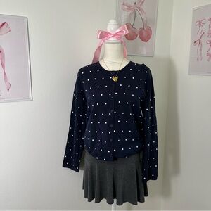Orvis Vintage 90s Navy Blue White Polka Dot Button Cardigan Sweater Womens Large